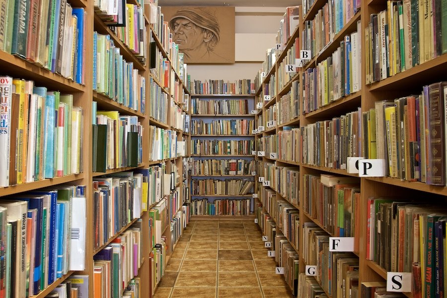 regały biblioteki z ogromną ilością książek